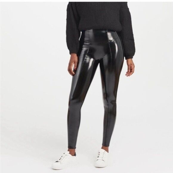 Spanx Faux Patent Leather Black Leggings Size LARGE Style 20301R - Picture 11 of 13